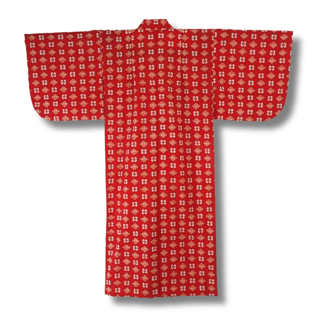 Vintage Kinder-Ensemble – Rot mit Weißen Blumen (Kimono & Haori inkl. Haori-Himo)