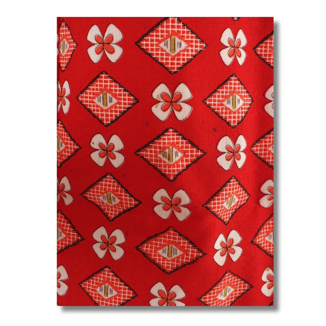 Vintage Kinder-Ensemble – Rot mit Weißen Blumen (Kimono & Haori inkl. Haori-Himo)