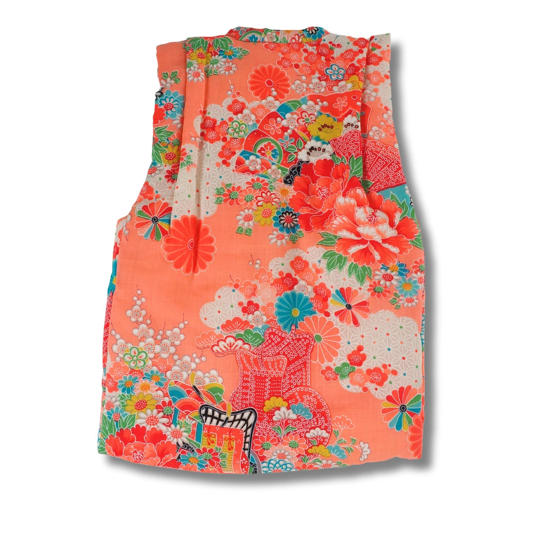 Vintage Kinder Weste in Koralle mit Blumenmuster (Gr. 100 - 122)