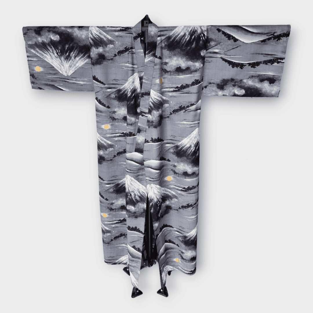 Yukata Herren Fuji schwarz grau inkl. Obi