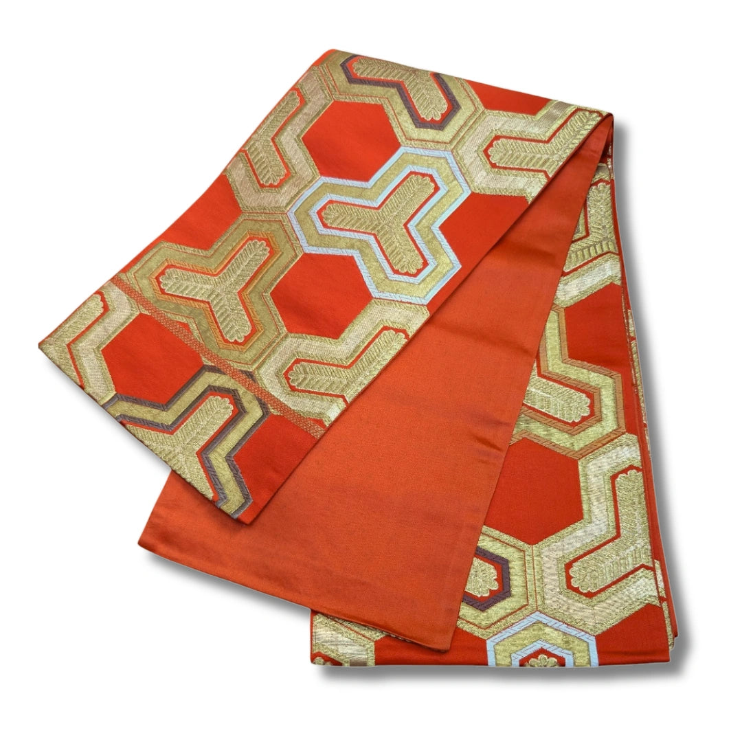 Vintage Fukuro Obi Style Orange Bishamon Kikko