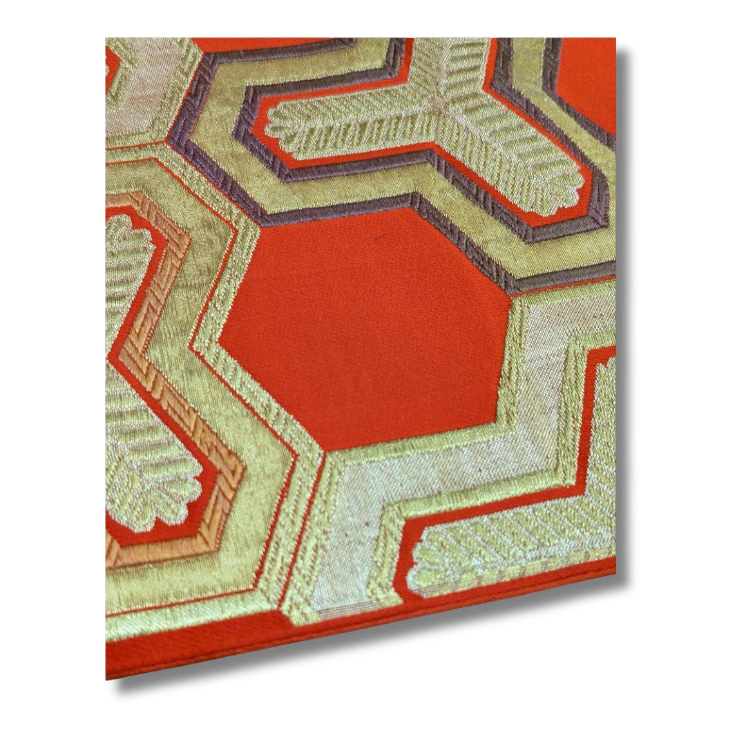 Vintage Fukuro Obi Style Orange Bishamon Kikko