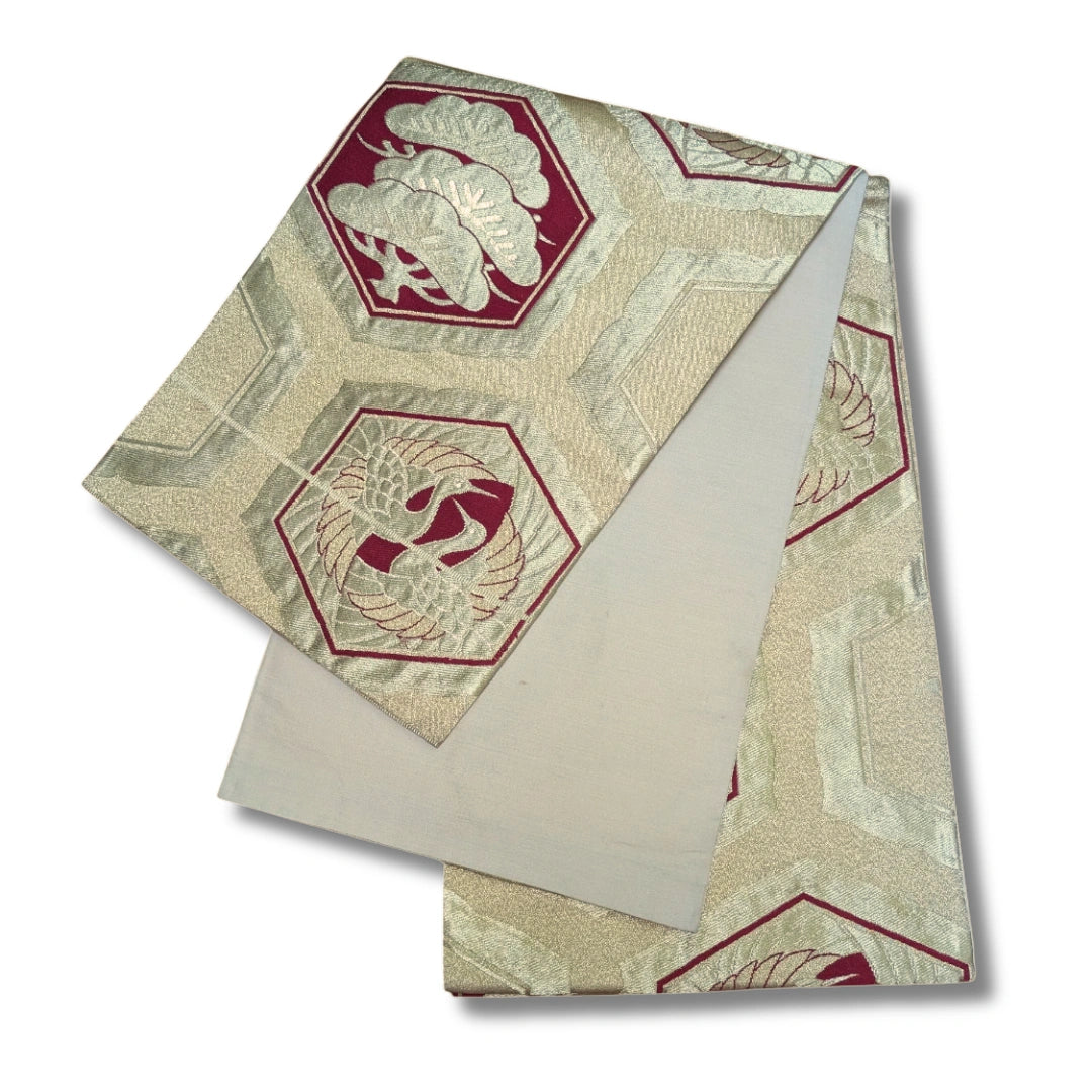 Vintage Fukuro Obi Gold mit Kranichen