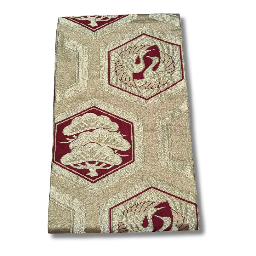Vintage Fukuro Obi Gold mit Kranichen