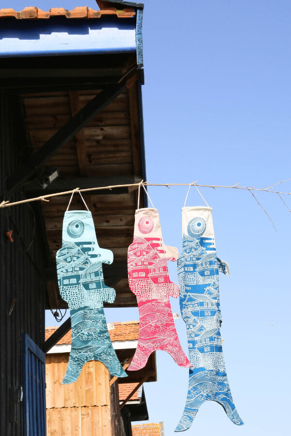 Koi Windsack Ôshiro in Petrol, rosa und blau #farbe_Petrol