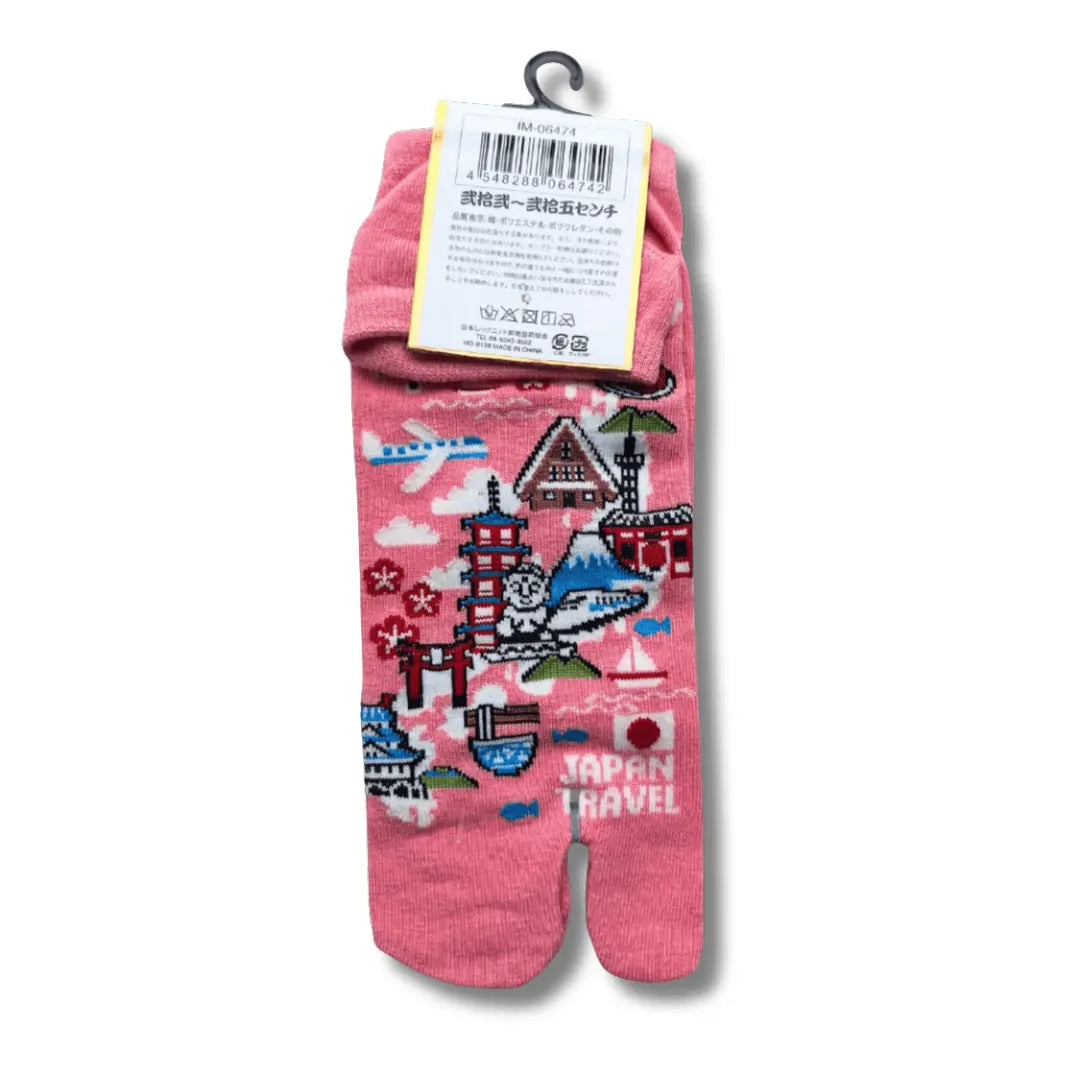 Kurze Tabi Socken rosa Rückseite mit Etikett und Produktinformationen – japanische Zehensocken mit Japan Landkarte #farbe_Rosa