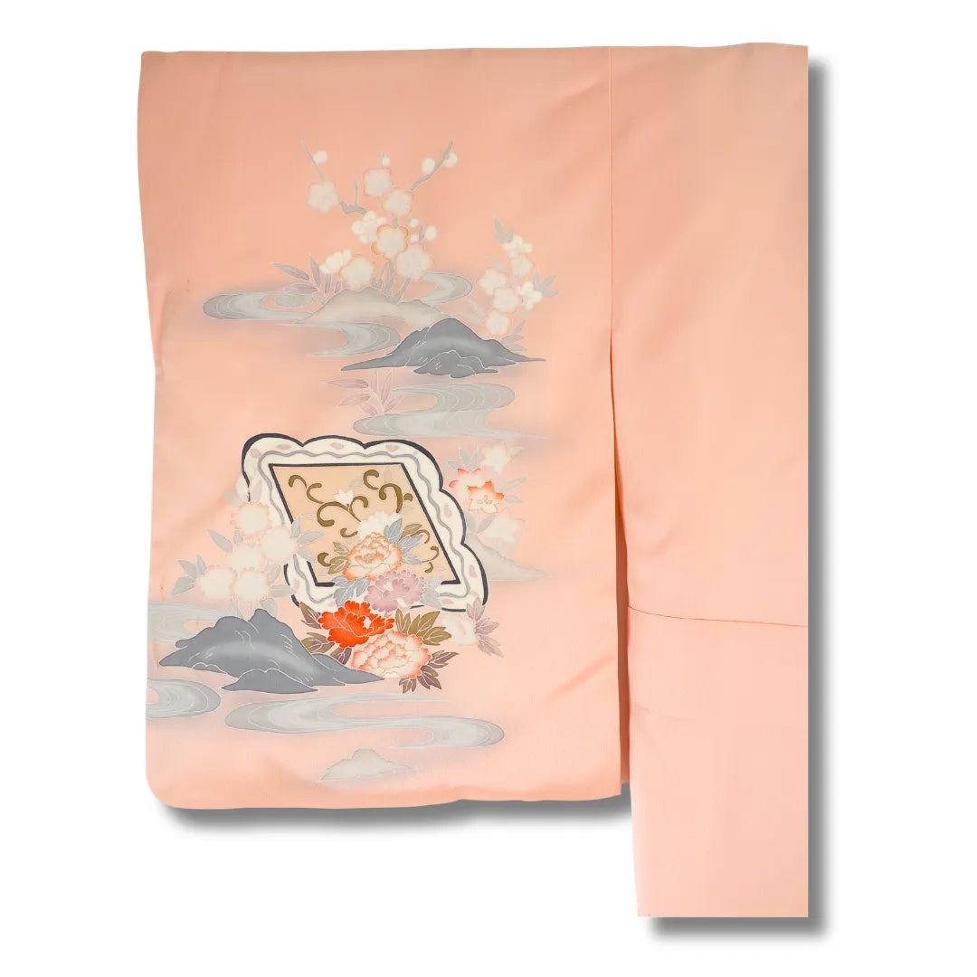 Ärmelansicht des rosafarbenen Vintage-Kimono mit Blütenmotiv
