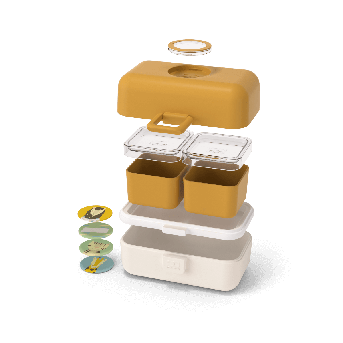 Monbento Tresor Safari Bento Box für Kinder, 800 ml Brotdose mit Fächern #farbe_Gelb