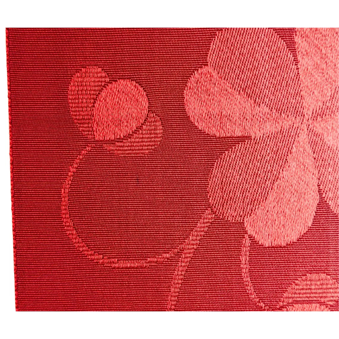 Detail des Vintage Hanhaba Obi mit vierblättrigem Kleeblattmuster und kleinem Fleck.