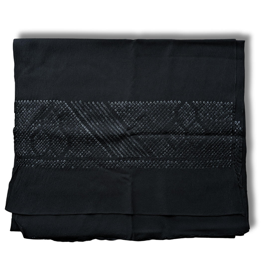 Vintage Heko Obi für Herren in Schwarz mit traditionellem Shibori-Muster an den Enden für Kimono und Yukata
